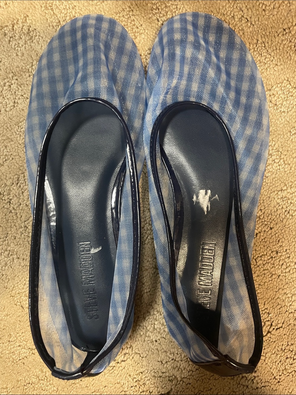 Steve Madden Light Blue Gingham Slip-On Ballet Flats